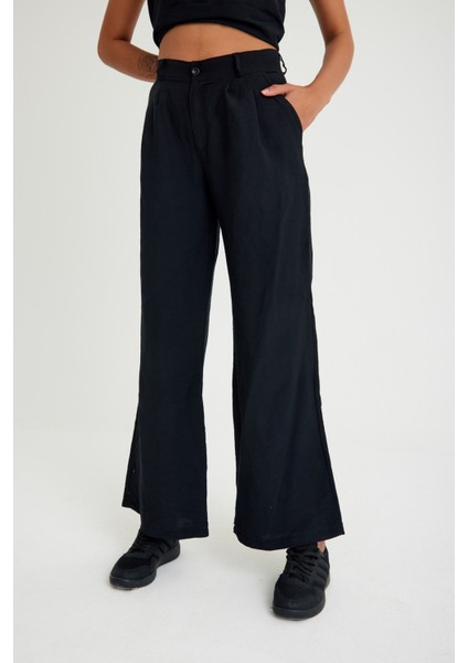 Keten Günlük Rahat Kolsuz Alt Üst Kadın Takım