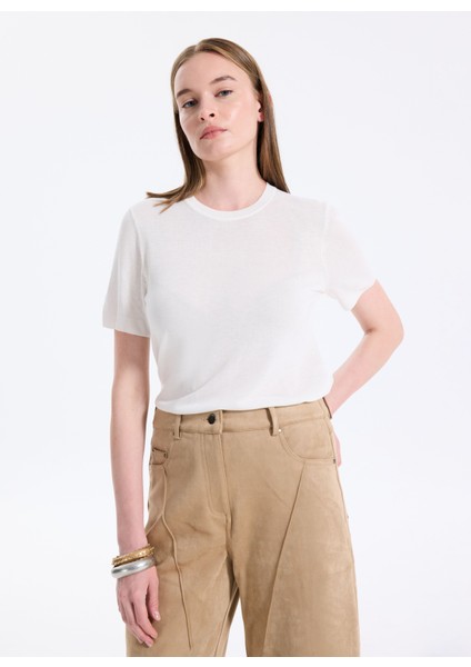 Yuvarlak Yaka Standart Düz Beyaz Kazak Kadın LV044A307GYAS modelleri