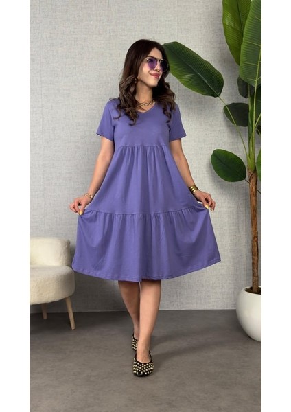 Kadın Kısa Kollu V Yakalı Viskon Elbise modelleri