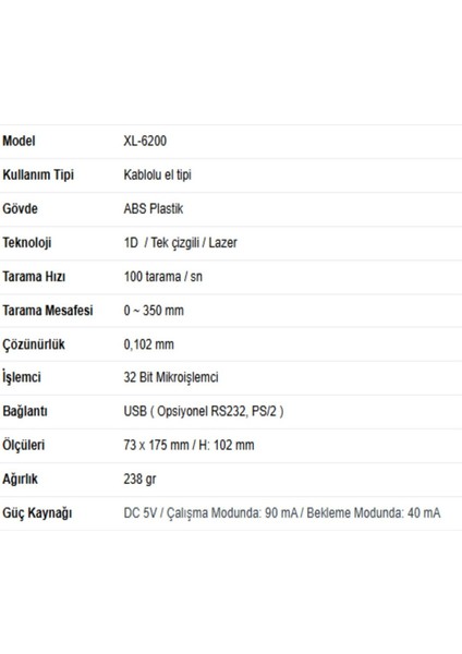 XL-6200 Lazer El Barkod Okuyucu 1d modelleri