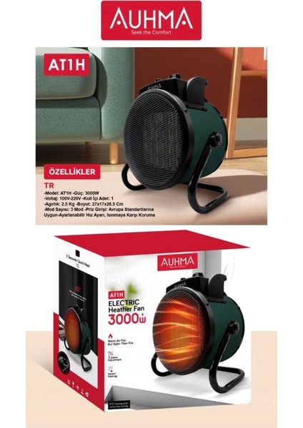 Ultra Güçlü 3000 Watt Taşınabilir Elektrikli Portatif Isıtıcı Soba Sıcak Hava Üfleyen Fan Radyatör - Lisinya