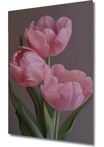 Pembe Lale Yağlı Boya Görünümlü Ahşap Dekoratif Tablo Dikdörtgen Tablo modelleri