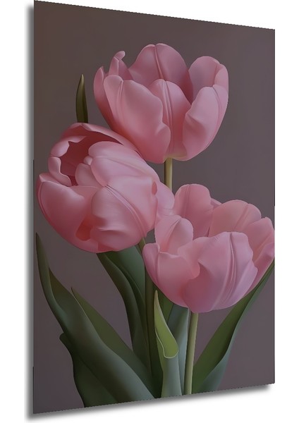 Pembe Lale Yağlı Boya Görünümlü Ahşap Dekoratif Tablo Dikdörtgen Tablo fırsatları