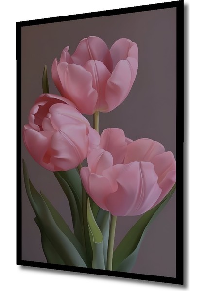 Pembe Lale Yağlı Boya Görünümlü Ahşap Dekoratif Tablo Dikdörtgen Tablo indirimleri