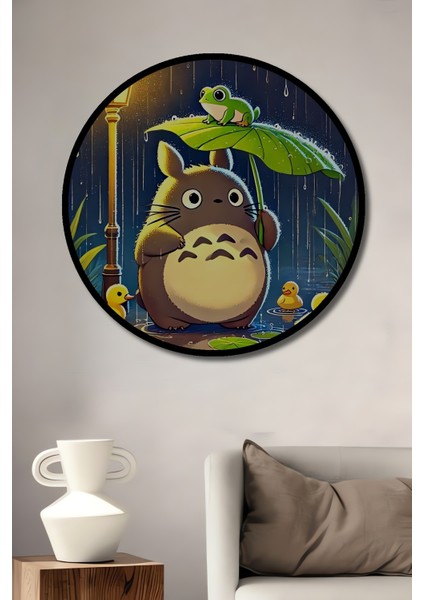 Totoro Kurbağa ve Civcivler Yağlı Boya Görünümlü Dekoratif Ahşap Tablo Yuvarlak Tablo fiyatları