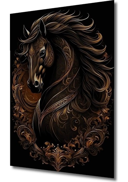 Altın Işlemeli Soyut At Figürü Yağlı Boya Görünümlü Dekoratif Ahşap Tablo Dikdörtgen Tablo modelleri