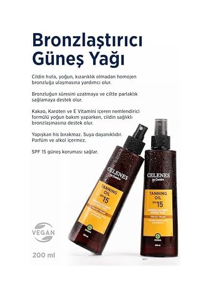 Celenes Herbal Bronzlaştırıcı Güneş Yağı, Spf 15+, 200ML fiyatları