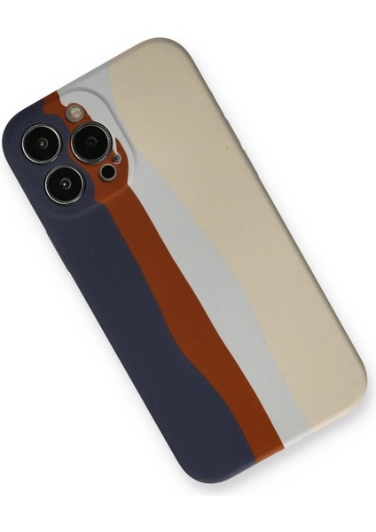 iPhone 13 Pro Kılıf Ebruli Lansman Silikon - Lacivert-Krem - FKU6941-4409