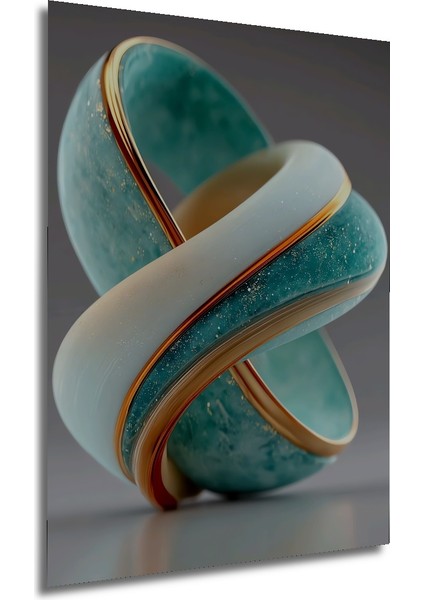 Soyut Altın Vurgulu Turkuaz Form Dekoratif Ahşap Tablo Dikdörtgen Tablo fırsatları