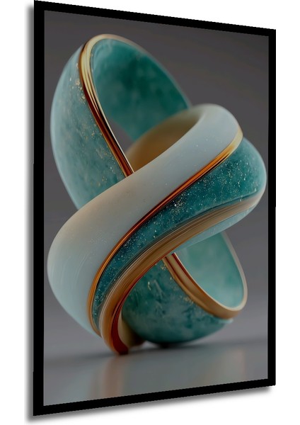 Soyut Altın Vurgulu Turkuaz Form Dekoratif Ahşap Tablo Dikdörtgen Tablo