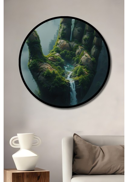 Yeşil Orman Elinden Çağlayanlar Ahşap Dekoratif Tablo Yuvarlak Tablo fiyatları