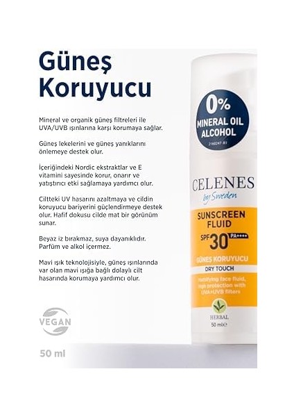 Celenes Dry Touch Yüksek Korumalı Yüz ve Dekolte Güneş Kremi, 30 Spf, 50 ml fiyatları