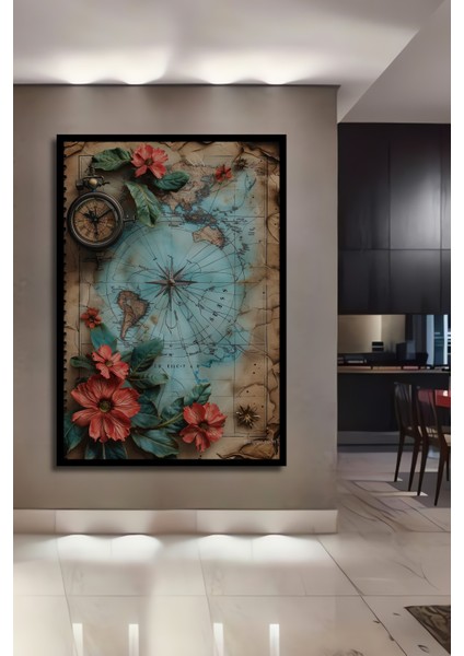 Dekoratif Ahşap Tablo Vintage Harita Sulu Boya Görünümlü Sanat Eseri Dikdörtgen Tablo fiyatları