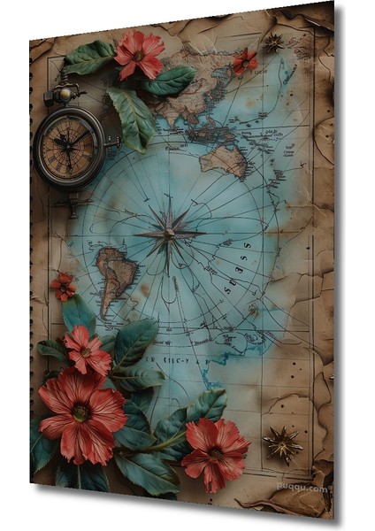 Dekoratif Ahşap Tablo Vintage Harita Sulu Boya Görünümlü Sanat Eseri Dikdörtgen Tablo modelleri