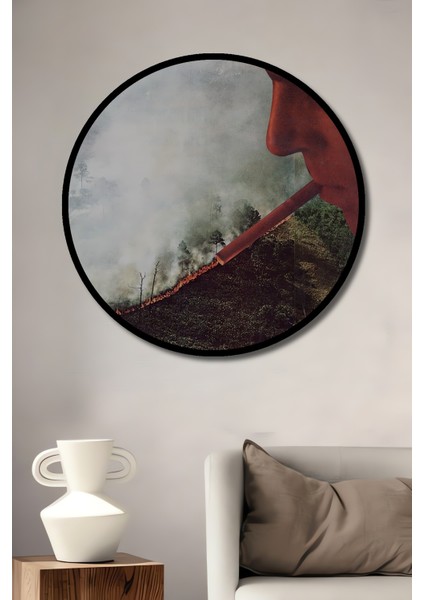 Albert Einstein Sigara Içerken Yağlı Boya Görünümlü Ahşap Dekoratif Tablo Yuvarlak Tablo fiyatları