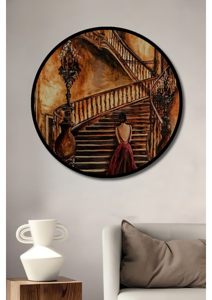 Ahşap Dekoratif Tablo Yağlı Boya Görünümlü Göz Kamaştırıcı Merdiven Bohem Sanat Eseri Yuvarlak Tablo fiyatları
