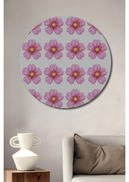 Sakura Çiçeği Sulu Boya Görünümlü Dekoratif Ahşap Tablo Yuvarlak Tablo