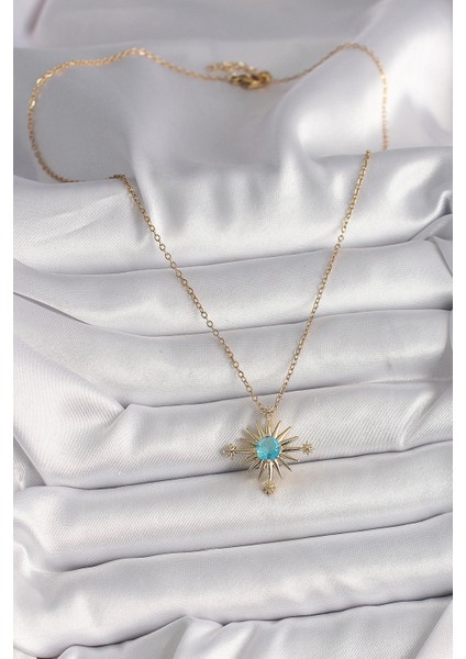 316L Çelik Gold Renk Zincir Mavi Taş Detaylı Kuzey Yıldız Model Kadın Kolye - TJ-BKO9806 fiyatları