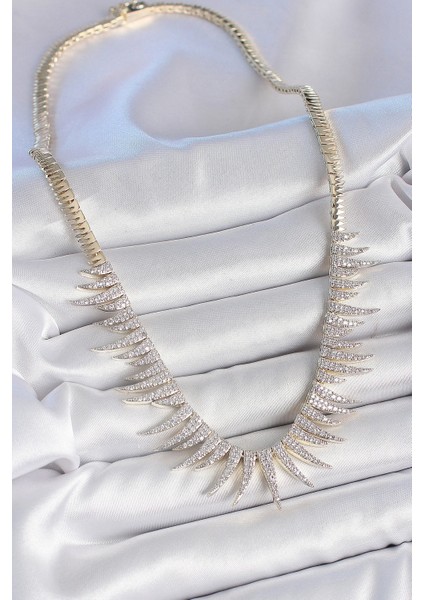 Pirinç Gold Renk Zirkon Taşlı Sivri Model VIP Seri Kadın Kolye - TJ-BKO10202 fiyatları