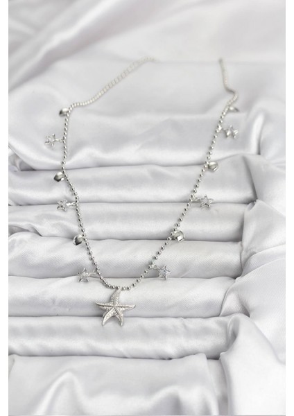 Pirinç Gümüş Renk Zirkon Taşlı Deniz Yıldızı Model Kadın Kolye - TJ-BKO10654 fiyatları