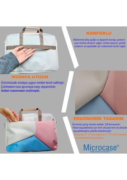 Apple iPad Pro 13 2025 Için Tablet Çantası 2 Bölmeli AL4227 Krem Pembe Mavi