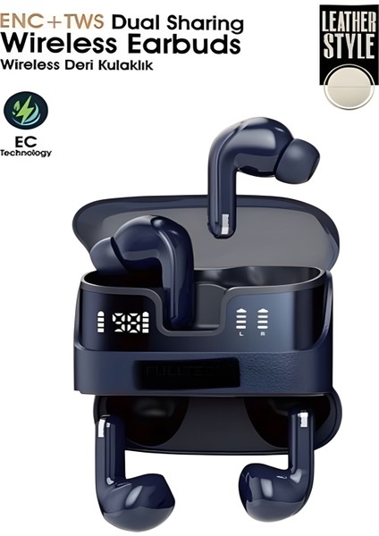 2x Bluetooth Kulaklık Bt5.4 Ipx4 Su Geçirmez Enc+Tws Dijital Göstergeli 4 Mikrofonlu Deri Tasarım