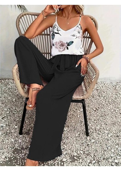 Kadın Ip Askılı V Yakalı Süprem Bluz ve Aerobin Pantolon Ikili Takım fiyatları