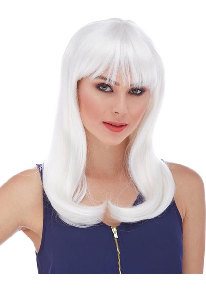 Beyaz Renk Uzun Düz Parti Peruğu (K95)