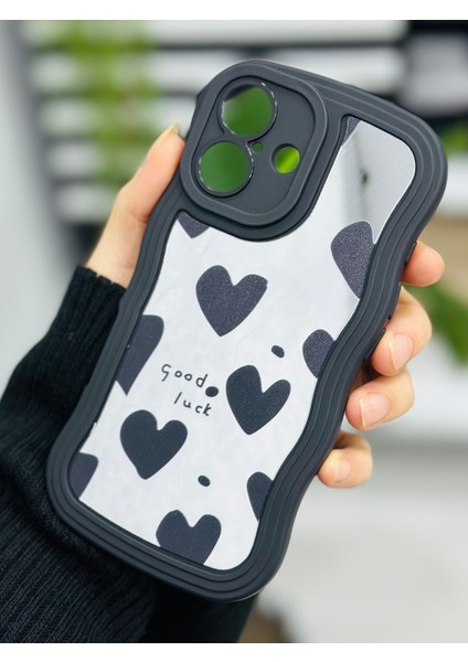 Iphone 16 Uyumlu Siyah Kalp Tasarımlı Aynalı Silikon Kılıf modelleri
