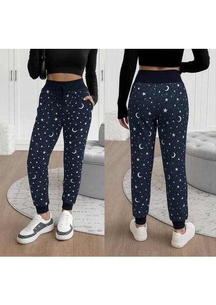 Mdb Kadın Yüksek Bel Bağcıklı Desenli Iki Iplik Pantolon