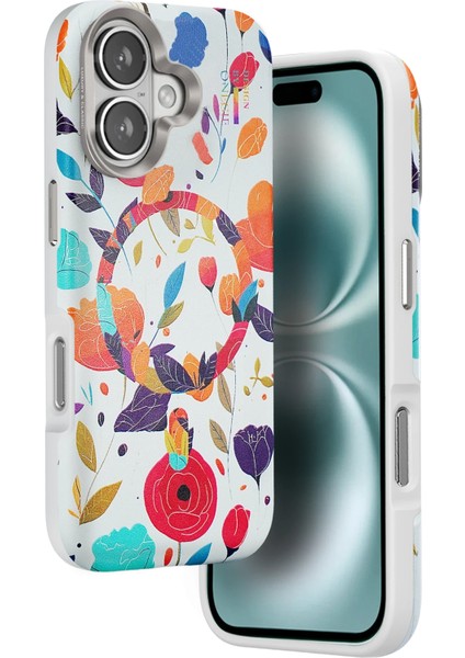 Techmrt Onegif Iphone 16 Flower Series Magsafe Kapak - Beyaz