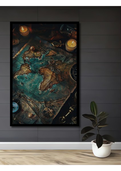 Keşifler Çağı Haritası Ahşap Dekoratif Tablo Yağlı Boya Görünümlü Sanat Eseri Dikdörtgen Tablo fiyatları