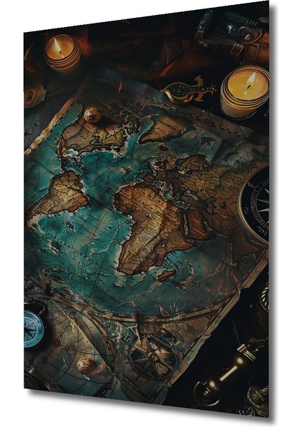 Keşifler Çağı Haritası Ahşap Dekoratif Tablo Yağlı Boya Görünümlü Sanat Eseri Dikdörtgen Tablo modelleri