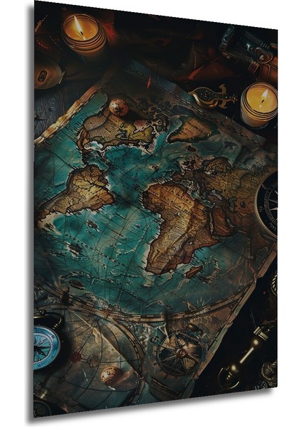 Keşifler Çağı Haritası Ahşap Dekoratif Tablo Yağlı Boya Görünümlü Sanat Eseri Dikdörtgen Tablo fırsatları