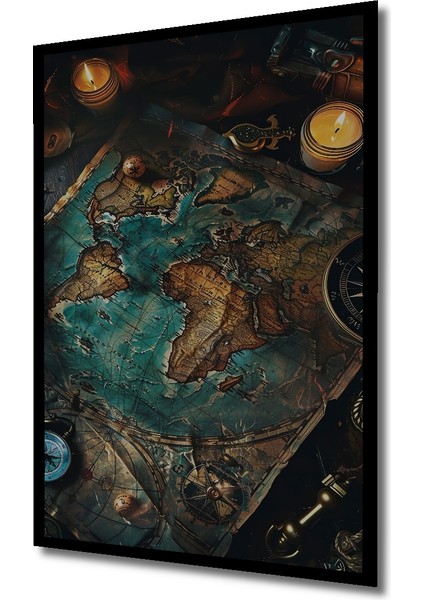 Keşifler Çağı Haritası Ahşap Dekoratif Tablo Yağlı Boya Görünümlü Sanat Eseri Dikdörtgen Tablo indirimleri