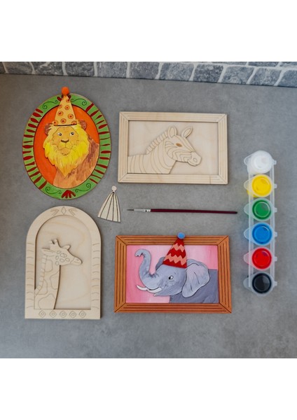Hayvanlar Ahşap Boyama Figürleri ve Etkinlik Seti Eğitici Çocuk Aktivite Okul Öncesi Boyasız