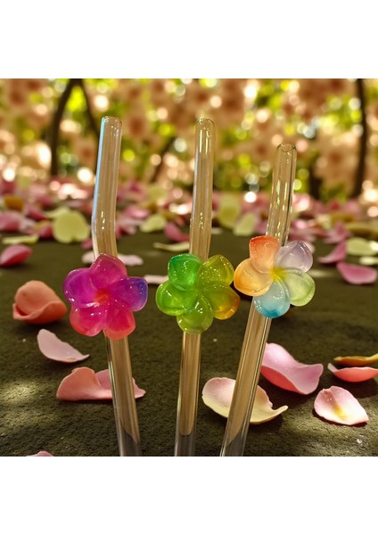 Cam Pipet Renkli Çiçek 1 Adet - Fuşya