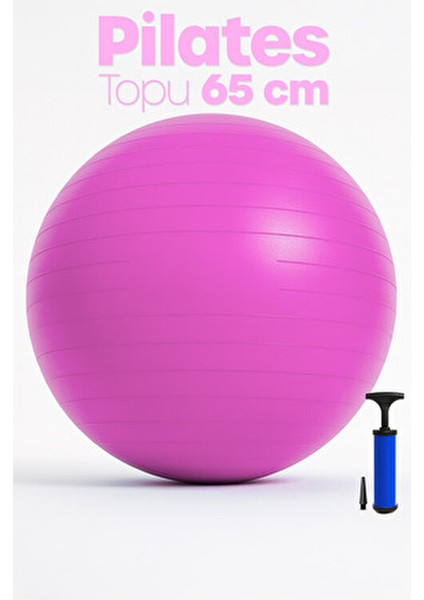 65 cm Pilates Topu ve Pompa Seti | 155-170 cm Boy Için Uygun Dayanıklı Anti-Slip Pembe