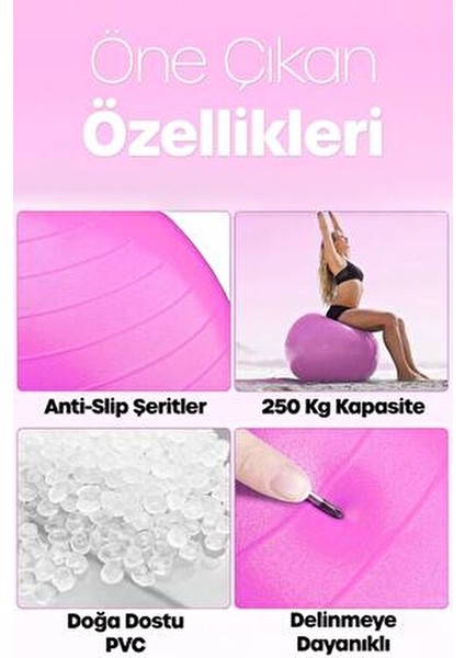 65 cm Pilates Topu ve Pompa Seti | 155-170 cm Boy Için Uygun Dayanıklı Anti-Slip Pembe modelleri