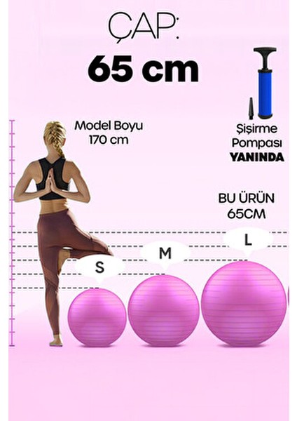 65 cm Pilates Topu ve Pompa Seti | 155-170 cm Boy Için Uygun Dayanıklı Anti-Slip Pembe indirimleri