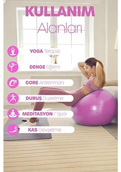 65 cm Pilates Topu ve Pompa Seti | 155-170 cm Boy Için Uygun Dayanıklı Anti-Slip Pembe