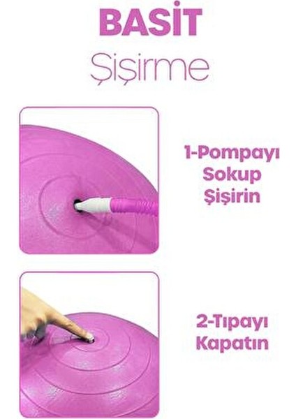 65 cm Pilates Topu ve Pompa Seti | 155-170 cm Boy Için Uygun Dayanıklı Anti-Slip Pembe