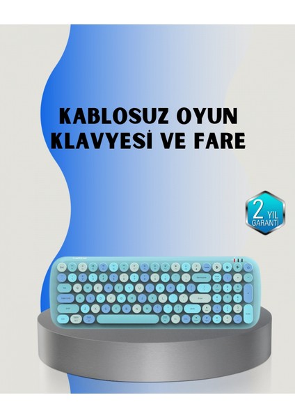 Retro Tarz Kablosuz Klavye Mouse Seti – 104 Tuşlu, Ergonomik Tasarım