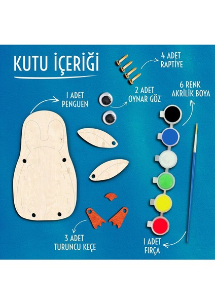 Penguen Ahşap Boyama Etkinlik Seti + Eğitici Çocuk Aktivite + Fırça + Akrilik Boya Kreş Okul Öncesi modelleri