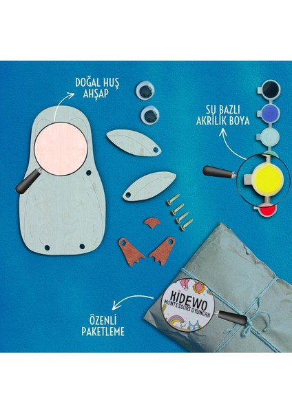 Penguen Ahşap Boyama Etkinlik Seti + Eğitici Çocuk Aktivite + Fırça + Akrilik Boya Kreş Okul Öncesi fırsatları