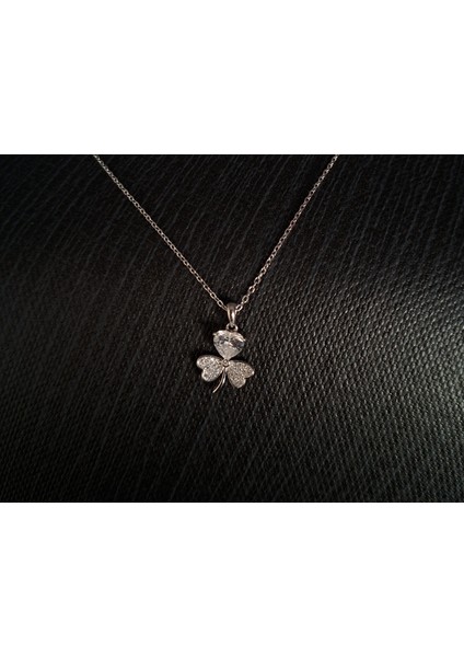 925 Ayar Gümüş Kalpli Zirkon Taş Model 3 Yaprak Şans Yoncalı Genç/yetişkin Kadın Kolyesi