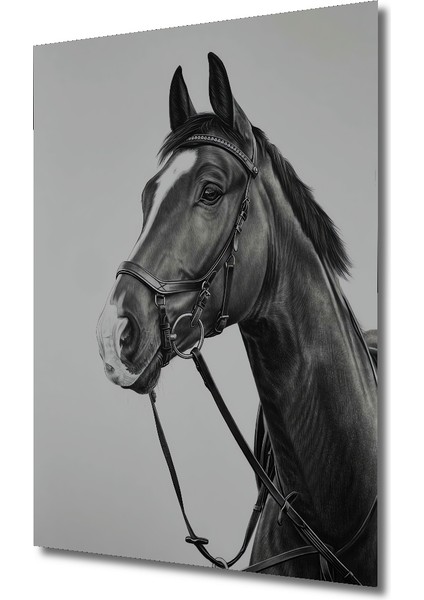 Asil Atın Siyah Beyaz Kara Kalem Ahşap Dekoratif Tablosu Dikdörtgen Tablo modelleri
