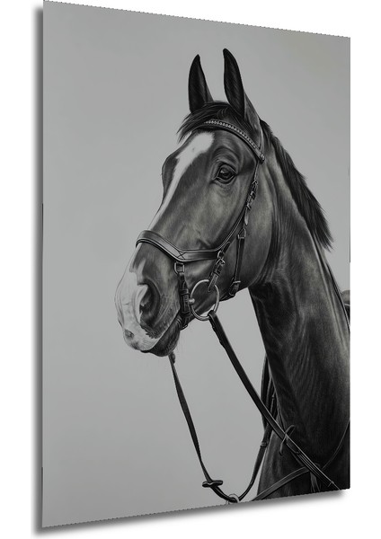 Asil Atın Siyah Beyaz Kara Kalem Ahşap Dekoratif Tablosu Dikdörtgen Tablo fırsatları