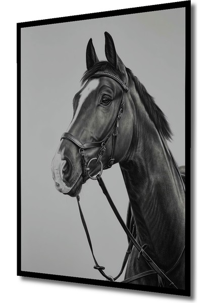 Asil Atın Siyah Beyaz Kara Kalem Ahşap Dekoratif Tablosu Dikdörtgen Tablo indirimleri