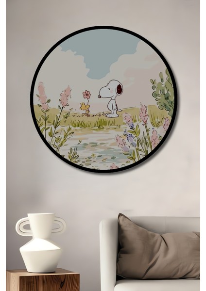 Snoopy ve Woodstock Sevimli Bebek Ördekleri Sulu Boya Görünümlü Ahşap Dekoratif Tablo Yuvarlak Tablo fiyatları